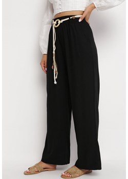 Czarne Spodnie z Szerokimi Nogawkami Nogawkami i Plecionym Paskiem Lolanda ze sklepu Born2be Odzież w kategorii Spodnie damskie - zdjęcie 162303801