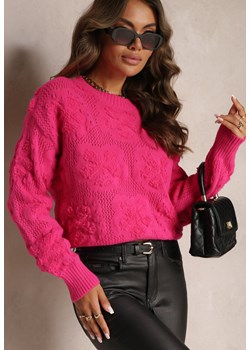 Fuksjowy Sweter z Wełną i Bawełną z Pluszowymi Wstawkami Alrua ze sklepu Renee odzież w kategorii Swetry damskie - zdjęcie 162304090
