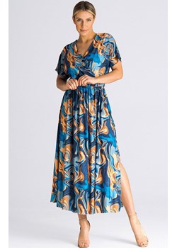 Sukienka długa z kopertową górą M935/156, Kolor niebiesko-pomarańczowy, Rozmiar S/M, Figl ze sklepu Primodo w kategorii Sukienki - zdjęcie 162313602