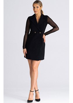 Sukienka żakietowa z długim rękawem z siatki czarna M937, Kolor czarny, Rozmiar L, Figl ze sklepu Primodo w kategorii Sukienki - zdjęcie 162313633