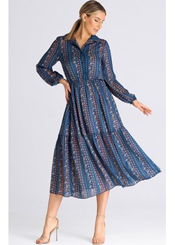 Rozkloszowana sukienka midi M942/146, Kolor niebieski, Rozmiar L/XL, Figl ze sklepu Primodo w kategorii Sukienki - zdjęcie 162313683