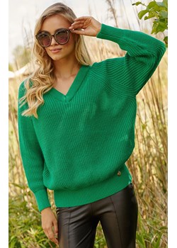 Zielony sweter damski oversize z dekoltem w serek S140, Kolor zielony, Rozmiar one size, Makadamia ze sklepu Primodo w kategorii Swetry damskie - zdjęcie 162313834