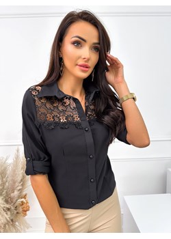 Czarna Koszula z Koronką ze sklepu ModnaKiecka.pl w kategorii Koszule damskie - zdjęcie 162314013