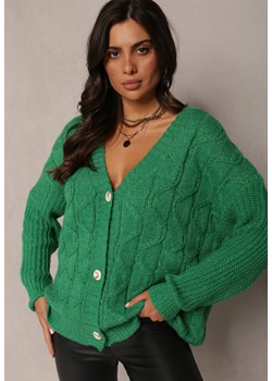Ciemnozielony Kardigan na Guziki z Warkoczykowym Splotem Mcills ze sklepu Renee odzież w kategorii Swetry damskie - zdjęcie 162318242