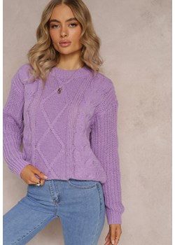 Fioletowy Klasyczny Sweter z Modnym Splotem Wykończony Ściągaczami Viala ze sklepu Renee odzież w kategorii Swetry damskie - zdjęcie 162319284