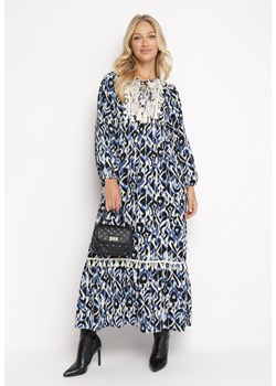 Granatowo-Niebieska Rozkloszowana Sukienka Maxi z Falbanką Tinamessa ze sklepu Born2be Odzież w kategorii Sukienki - zdjęcie 162346632