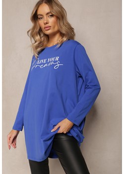 Niebieska Bawełniana Bluzka Tunika z Nadrukowanym Napisem Lashaunta ze sklepu Renee odzież w kategorii Bluzki damskie - zdjęcie 162347270