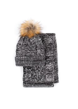 Damski komplet zimowy z warkoczowym splotem czarno-biały ze sklepu WITTCHEN w kategorii Komplety czapka i szalik damskie - zdjęcie 162356144