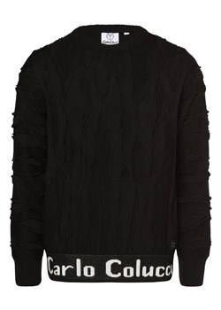 Carlo Colucci Sweter męski Mężczyźni dzianina grubo tkana czarny jednolity ze sklepu vangraaf w kategorii Swetry męskie - zdjęcie 162356890