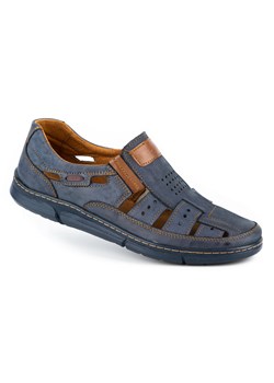 Buty męskie skóra ażurowe 601 na lato granatowe ze sklepu butyolivier w kategorii Półbuty męskie - zdjęcie 162372143