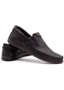 Buty męskie skórzane 09 na lato czarne z brązem ze sklepu butyolivier w kategorii Półbuty męskie - zdjęcie 162374342