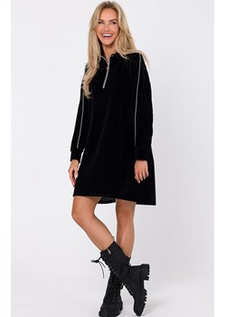 Sukienka asymetryczna welur z zamkiem w stójce czarna M764, Kolor czarny, Rozmiar L/XL, MOE ze sklepu Primodo w kategorii Sukienki - zdjęcie 162397792