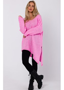 Sweter tunika z asymetrycznym dołem różowy M769, Kolor różowy, Rozmiar uniwersalny, MOE ze sklepu Primodo w kategorii Swetry damskie - zdjęcie 162397854