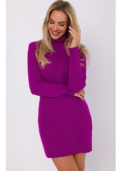 Dzianinowa obcisła sukienka damska swetrowa z golfem purpurowa M770, Kolor fioletowy, Rozmiar L/XL, MOE ze sklepu Primodo w kategorii Sukienki - zdjęcie 162397862