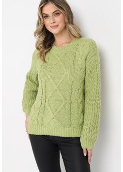 Zielony Jednolity Sweter ze Ściągaczami i Klasycznym Splotem Loma ze sklepu Born2be Odzież w kategorii Swetry damskie - zdjęcie 162401993