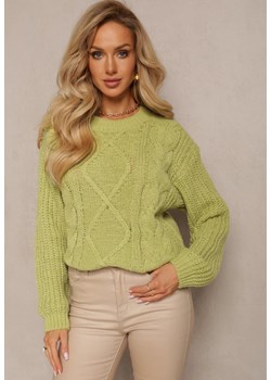 Jasnozielony Klasyczny Sweter z Modnym Splotem Wykończony Ściągaczami Viala ze sklepu Renee odzież w kategorii Swetry damskie - zdjęcie 162402222