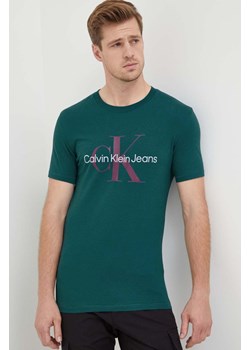Calvin Klein Jeans t-shirt bawełniany kolor turkusowy z nadrukiem ze sklepu ANSWEAR.com w kategorii T-shirty męskie - zdjęcie 162406723
