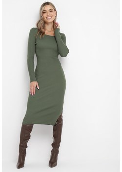 Zielona Dopasowana Sukienka z Prążkowanej Dzianiny Jozeli ze sklepu Born2be Odzież w kategorii Sukienki - zdjęcie 162407014