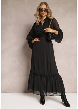 Czarna Rozkloszowana Sukienka Maxi ze Stójką i Falbanką Camillene ze sklepu Renee odzież w kategorii Sukienki - zdjęcie 162411031