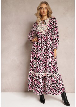 Fuksjowa Sukienka Rozkloszowana Maxi z Falbanką Maruerilla ze sklepu Renee odzież w kategorii Sukienki - zdjęcie 162411121
