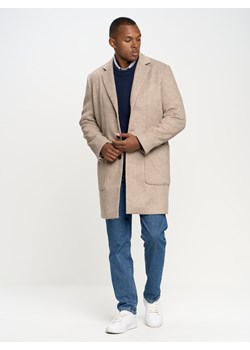 Płaszcz męski z dodatkiem wełny beżowy Tasrad 802 ze sklepu Big Star w kategorii Płaszcze męskie - zdjęcie 162411931