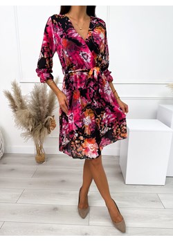 Różowo-Czarna Wzorzysta Sukienka ze sklepu ModnaKiecka.pl w kategorii Sukienki - zdjęcie 162419570