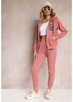 Różowy 2-Częściowy Komplet z Bawełny Bluza i Spodnie na Gumce z Naszywkami Orkana ze sklepu Renee odzież w kategorii Dresy damskie - zdjęcie 162488513