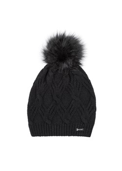 Damska czapka z ozdobnym wzorem i pomponem czarna ze sklepu WITTCHEN w kategorii Czapki zimowe damskie - zdjęcie 162495564
