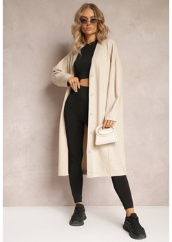 Beżowy Długi Kardigan Zapinany Rousalere ze sklepu Renee odzież w kategorii Swetry damskie - zdjęcie 162496842