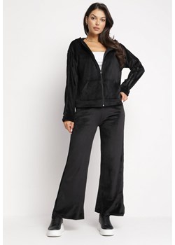 Czarny Welurowy Komplet Dresowy Bluza z Kapturem i Szerokie Spodnie Denika ze sklepu Born2be Odzież w kategorii Dresy damskie - zdjęcie 162500893