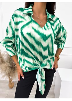 Zielono-Kremowa Bluzka z Wiązaniem ze sklepu ModnaKiecka.pl w kategorii Koszule damskie - zdjęcie 162508830