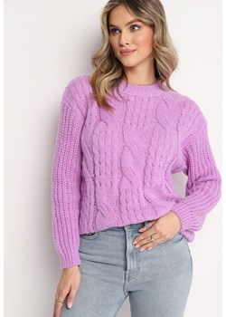 Fioletowy Klasyczny Sweter z Modnym Splotem Viloma ze sklepu Born2be Odzież w kategorii Swetry damskie - zdjęcie 162510040