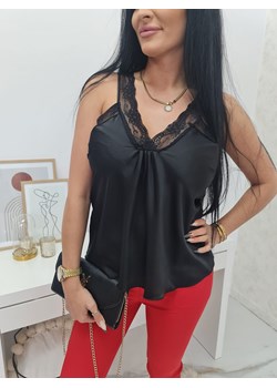 elegancka bluzka top satynowy z koronką alvani czarna ze sklepu STYLOWO w kategorii Bluzki damskie - zdjęcie 162513533
