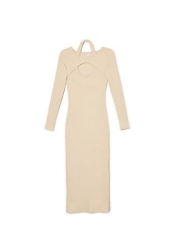 Cropp - Beżowa sukienka midi z wycięciem - kremowy ze sklepu Cropp w kategorii Sukienki - zdjęcie 162517973
