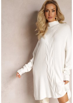 Biały Sweter z Golfem Oversize z Ozdobnym Splotem i Wiskozą Varela ze sklepu Renee odzież w kategorii Swetry damskie - zdjęcie 162519033