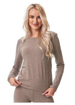 Klasyczna koszulka damska z długim rękawem - S cappuccino/melanż ze sklepu PH KEY Sp. z o.o.  w kategorii Piżamy damskie - zdjęcie 162530294