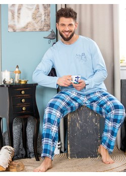 Błękitna piżama łącząca bawełnianą bluzę i flanelowe spodnie - M ze sklepu PH KEY Sp. z o.o.  w kategorii Piżamy męskie - zdjęcie 162530383