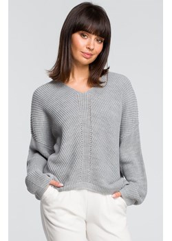 Sweter asymetryczny BK026, Kolor szary, Rozmiar one size, BE Knit ze sklepu Primodo w kategorii Swetry damskie - zdjęcie 162532922