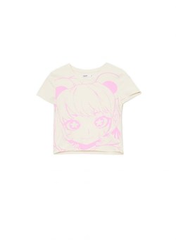 Cropp - Kremowa koszulka z nadrukiem anime - kremowy ze sklepu Cropp w kategorii Bluzki damskie - zdjęcie 162556421