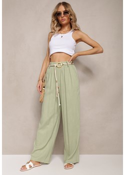 Zielone Szerokie Spodnie Boho z Plecionym Paskiem Alleida ze sklepu Renee odzież w kategorii Spodnie damskie - zdjęcie 162569730