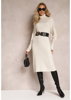 Biała Sukienka Sweterkowa o Pudełkowym Fasonie Horrene ze sklepu Renee odzież w kategorii Sukienki - zdjęcie 162637122