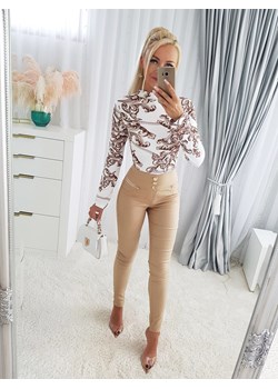 Spodnie damskie al&#8217;a eko Skórka Beżowe, rozmiar XS ze sklepu Iwette Fashion w kategorii Spodnie damskie - zdjęcie 162639841