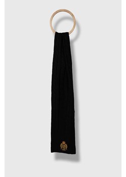 Lauren Ralph Lauren szalik z domieszką wełny kolor czarny z aplikacją ze sklepu ANSWEAR.com w kategorii Szaliki i chusty damskie - zdjęcie 162640362