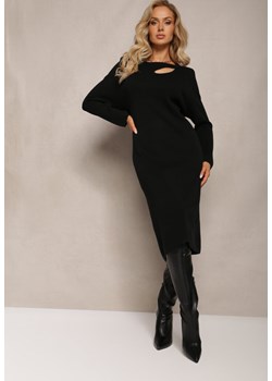 Czarna Pudełkowa Midi Sukienka z Wycięciem przy Dekolcie Masco ze sklepu Renee odzież w kategorii Sukienki - zdjęcie 162690962