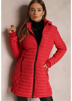 Czerwona Kurtka do Kolan Pikowana Garle ze sklepu Renee odzież w kategorii Kurtki damskie - zdjęcie 162703003