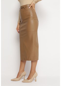 Brązowa Spódnica Midi z Ekoskóry z Paskiem i Klamrą Osano ze sklepu Born2be Odzież w kategorii Spódnice - zdjęcie 162705003