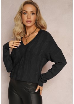 Czarny Sweter o Klasycznym Fasonie z Dekoltem V Ezechiele ze sklepu Renee odzież w kategorii Swetry damskie - zdjęcie 162705323