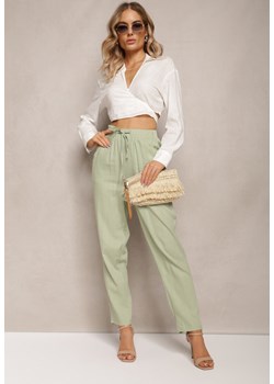 Jasnozielone Proste Spodnie Bawełniane z Gumką w Pasie Xisela ze sklepu Renee odzież w kategorii Spodnie damskie - zdjęcie 162715812
