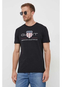 Gant t-shirt bawełniany kolor czarny z nadrukiem ze sklepu ANSWEAR.com w kategorii T-shirty męskie - zdjęcie 162717210