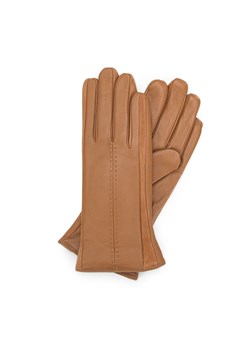 Damskie rękawiczki skórzane z zamszowymi wstawkami camelowe ze sklepu WITTCHEN w kategorii Rękawiczki damskie - zdjęcie 162738453
